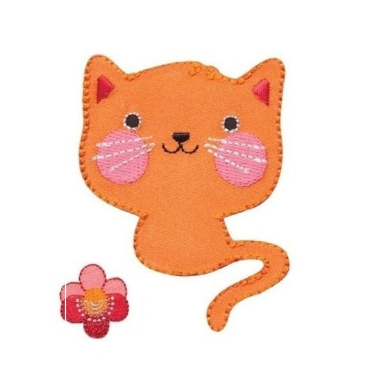 Applique of a smiling orange cat.