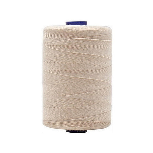Spool of ivory polyester sewing thread.
