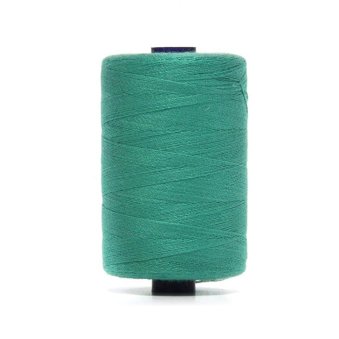 Spool of jade polyester sewing thread.
