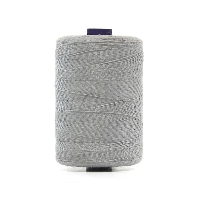 Spool of lite grey polyester sewing thread.