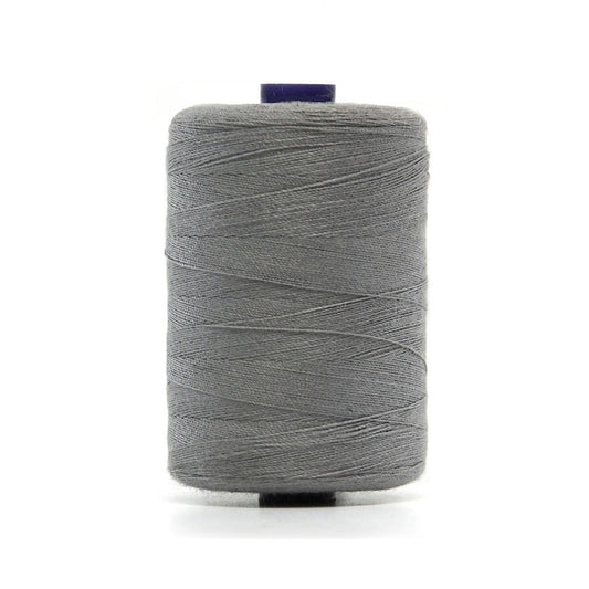 Spool of mid grey polyester sewing thread.
