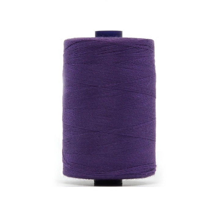 Spool of purple polyester sewing thread.