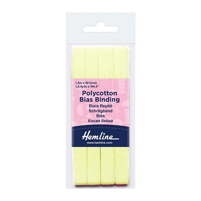 Pack of pale yellow bias binding with Hemline branding.