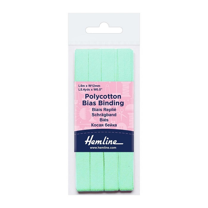 Pack of aqua green bias binding with Hemline branding.