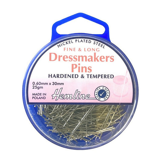 Packaged steel dressmaker pins with Hemline branding.