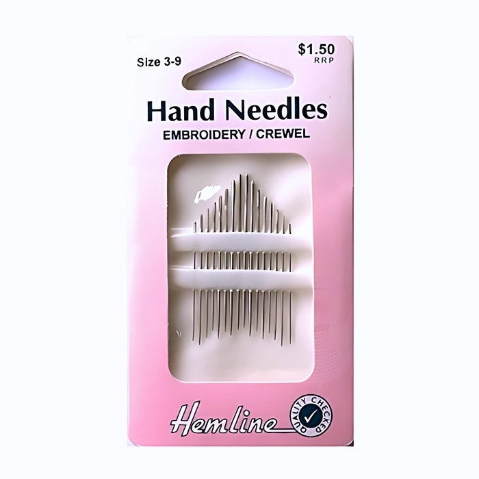 Pack of embroidery needles with Hemline branding.