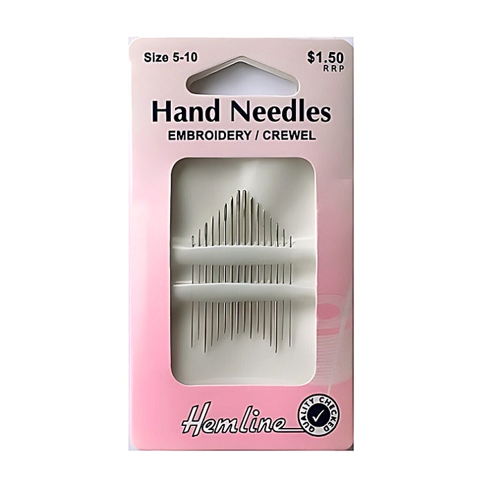 Pack of embroidery hand needles with Hemline branding.