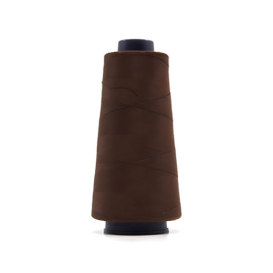 Dark brown overlocking thread cone.