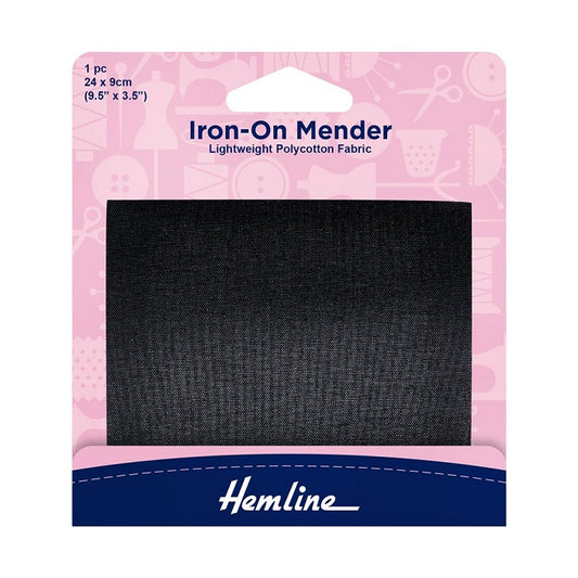 Packaged black mender with Hemline branding.