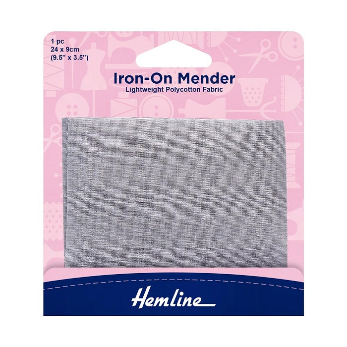 Packaged light grey mender with Hemline branding.