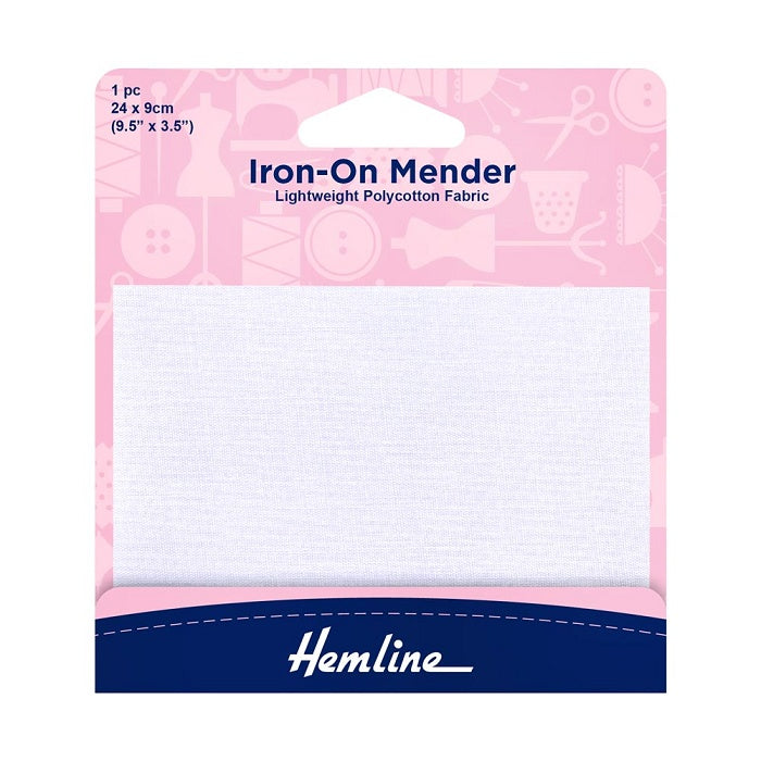 Packaged white mender with Hemline branding.