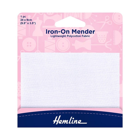 Packaged white mender with Hemline branding.