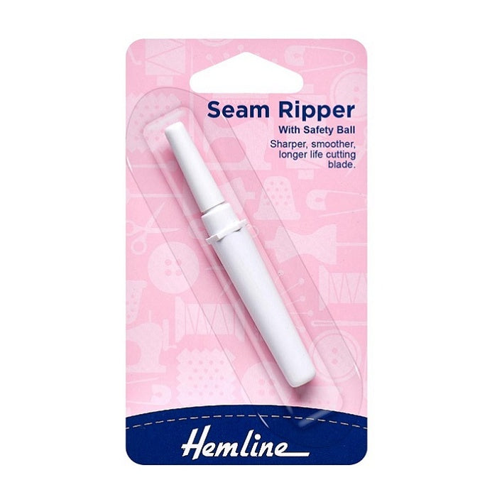 Small white seam ripper with Hemline branding.