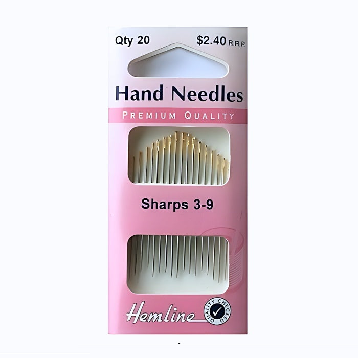 Pack of sharps hand needles with Hemline branding.