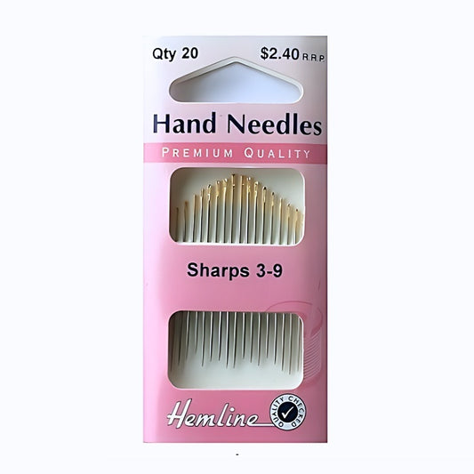 Pack of sharps hand needles with Hemline branding.