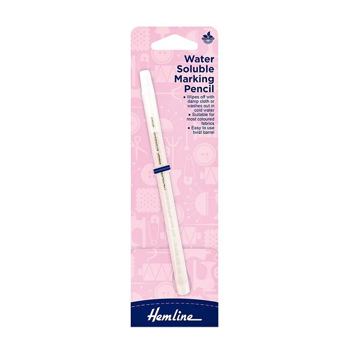 Packaged white water soluble pencil with Hemline branding.