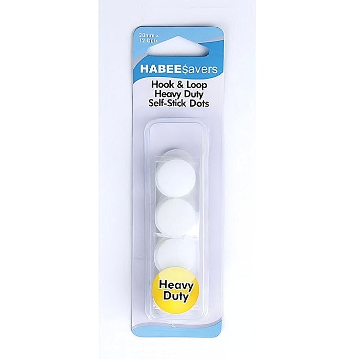 Packaged hook and loop dots with Habee Savers branding.