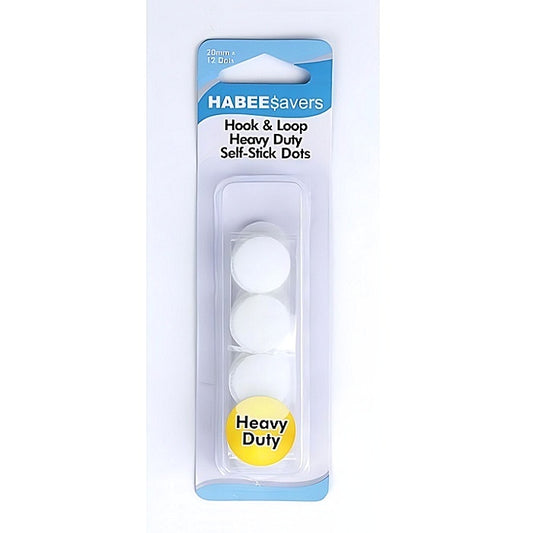Packaged hook and loop dots with Habee Savers branding.