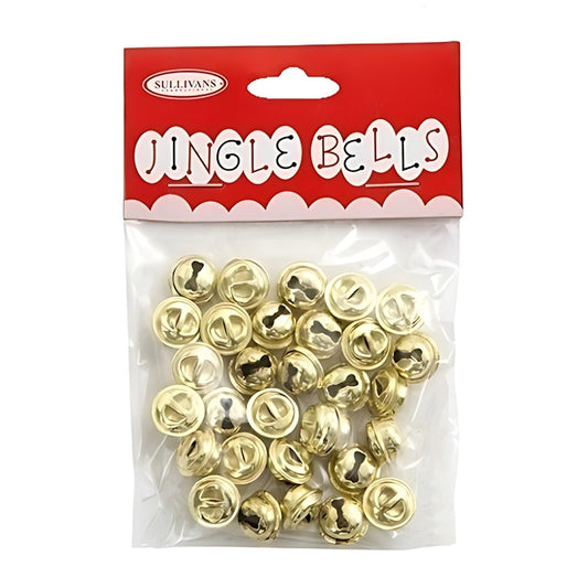 Packaged gold tone jingle bells with Sullivans branding.