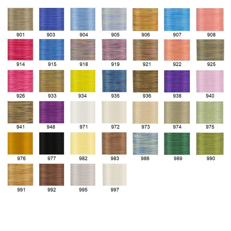 Colourful thread colour chart swatches.