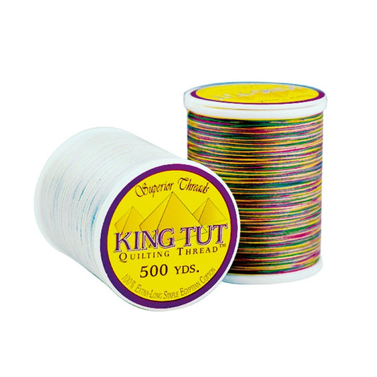 Two spools of variegated thread with King Tut branding.