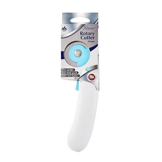 Rotary cutter with curved handle in Klasse packaging.