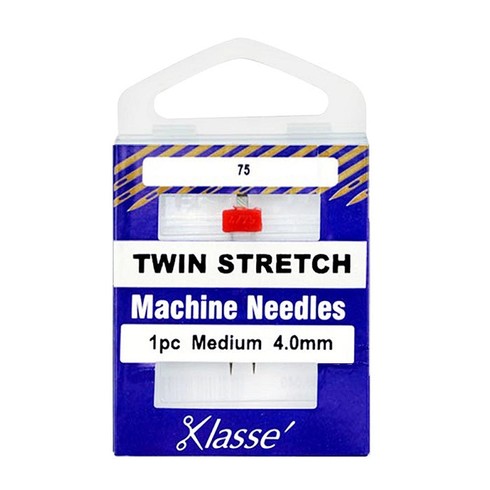 Pack of twin stretch needles with Klasse branding.