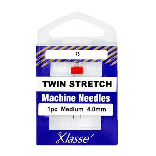 Pack of twin stretch needles with Klasse branding.