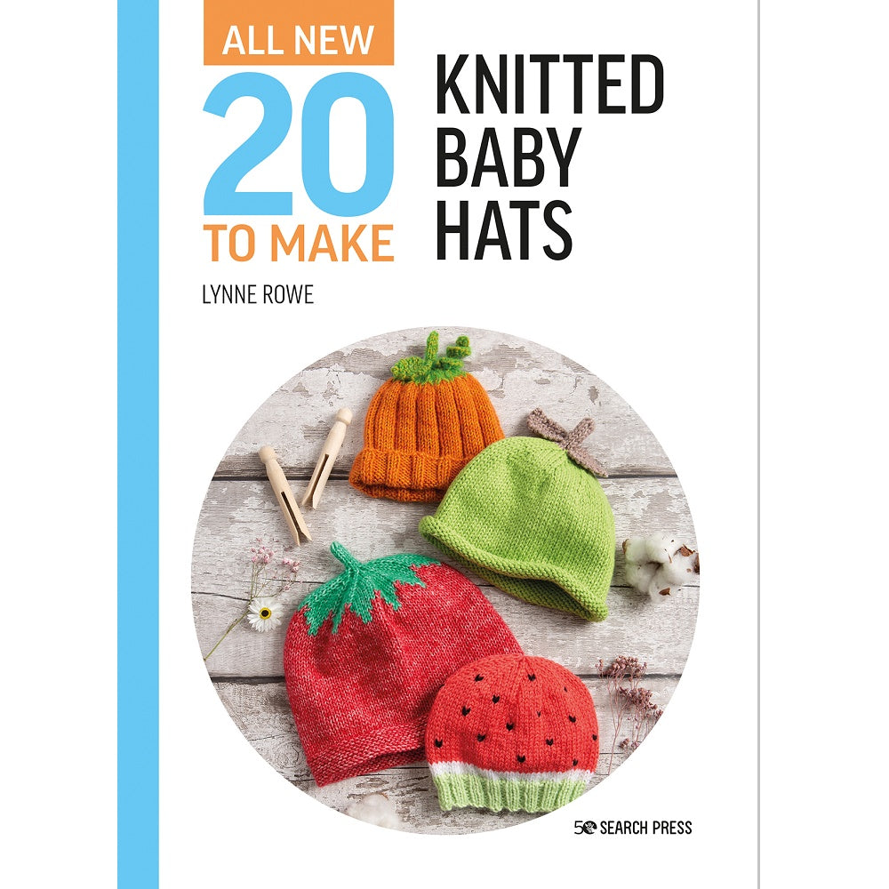 Colourful knitted baby hats in fruit designs.