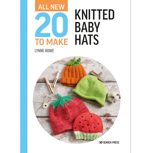 Colourful knitted baby hats in fruit designs.