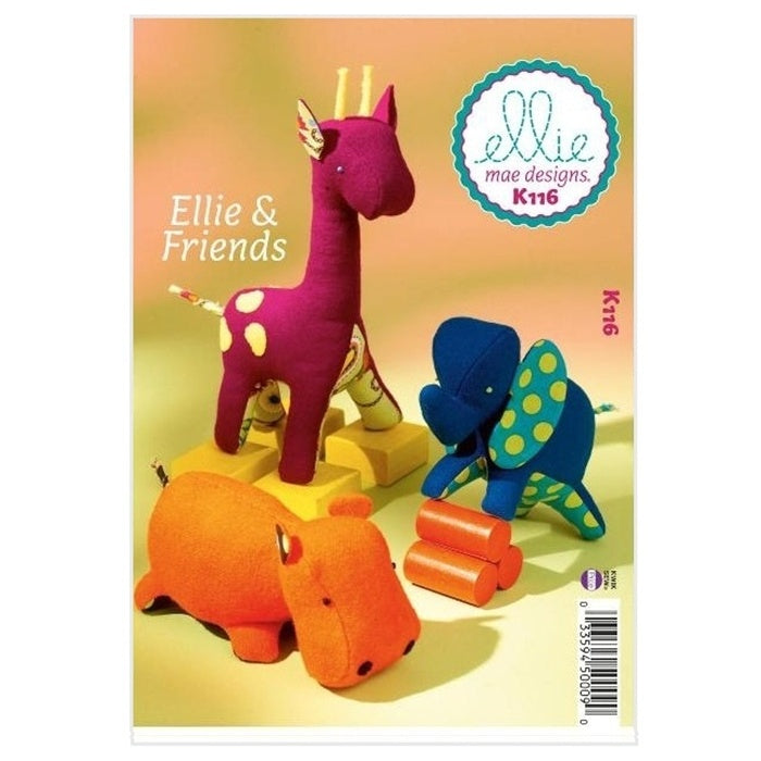 Sewing pattern cover with colourful stuffed toy animals.