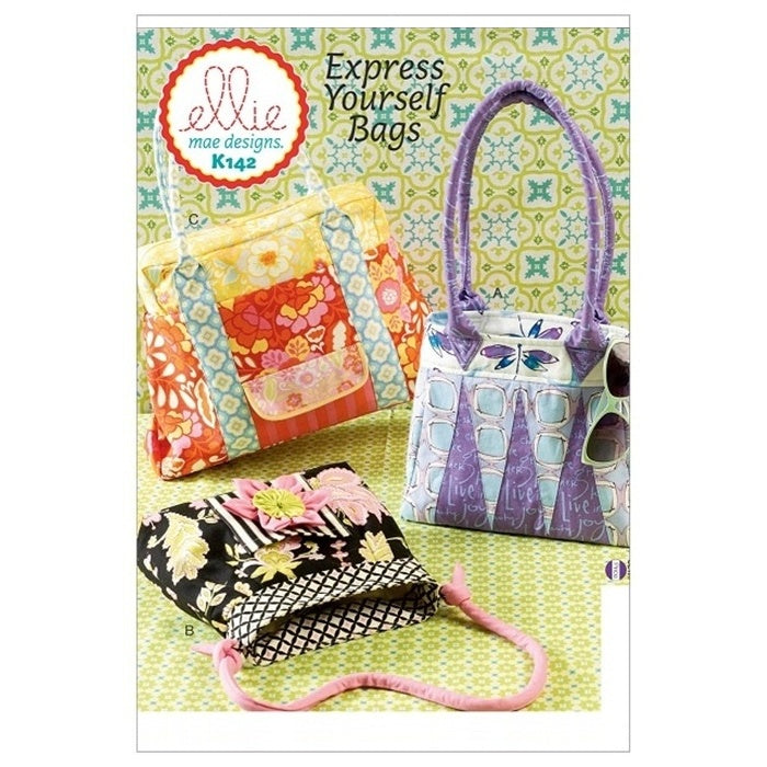 Sewing pattern cover with patchwork totes.