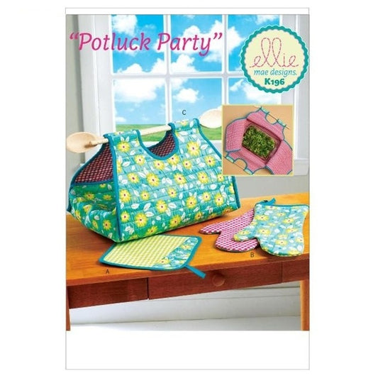 Sewing pattern cover with casserole carrier, pot holder and oven mitt.