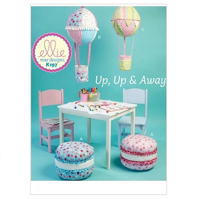 Sewing pattern cover with childs table, chairs and craft items.
