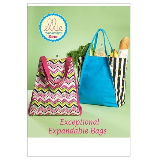 Sewing pattern cover with expandable shopping totes.