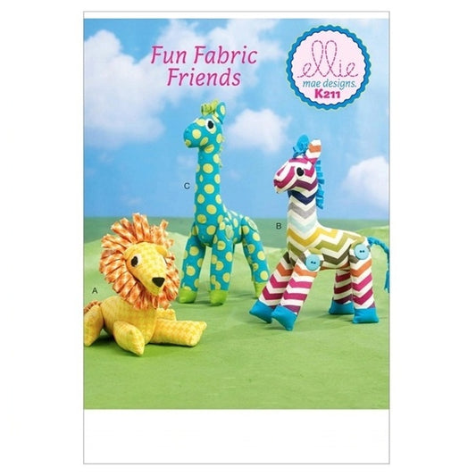 Sewing pattern cover with colourful lion, giraffe and zebra toys.