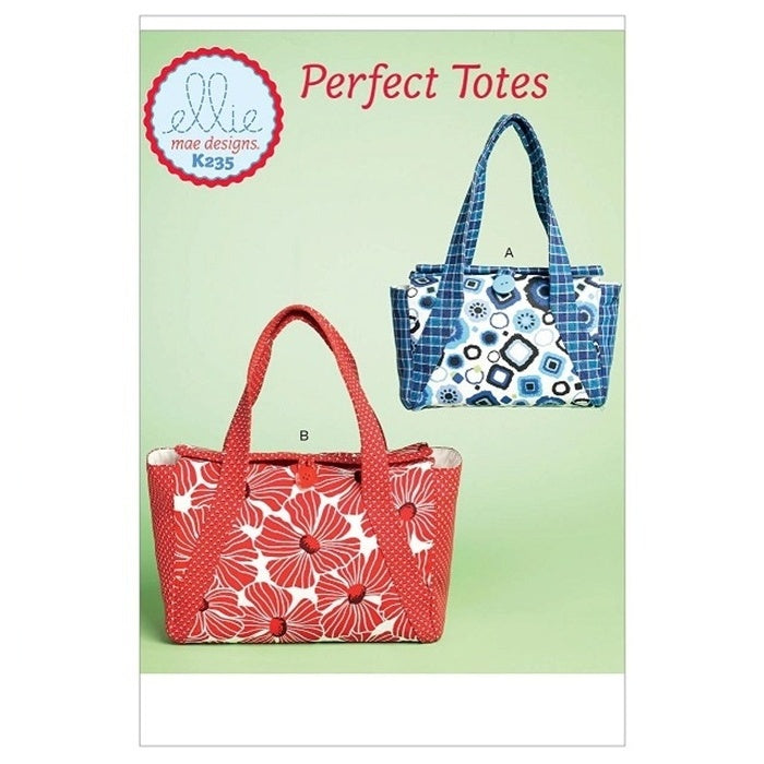 Sewing pattern cover with shopping bags featuring side pockets.