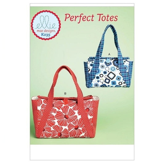 Sewing pattern cover with shopping bags featuring side pockets.