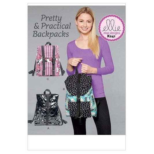 Sewing pattern cover with backpacks in 3 designs.