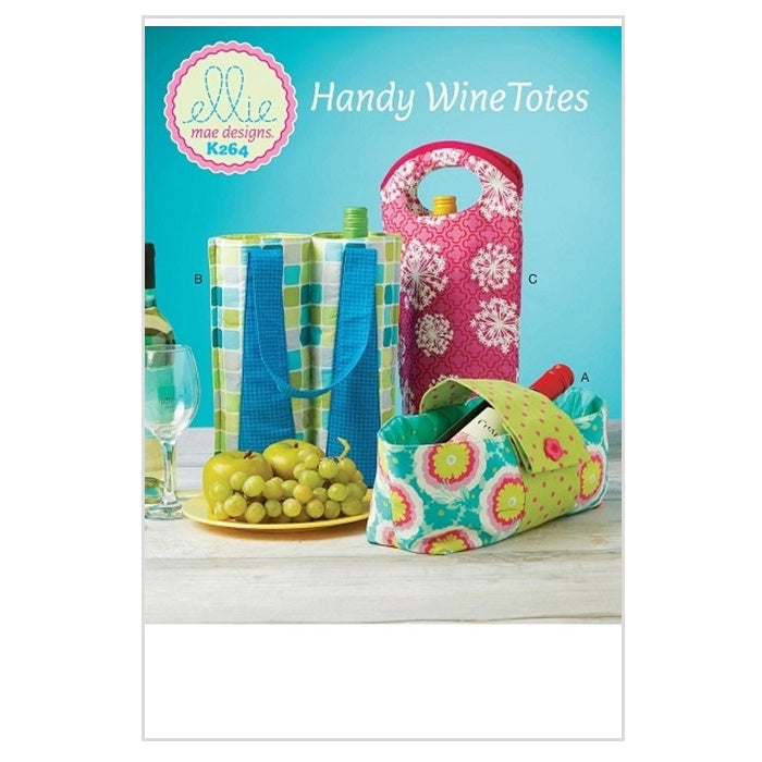 Sewing pattern cover with wine carriers in three designs.