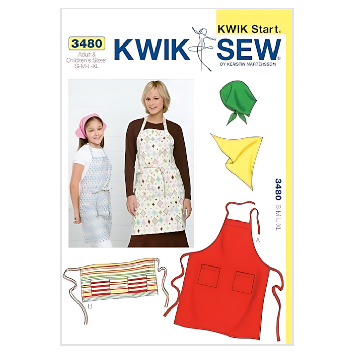 Sewing pattern cover with matching halter neck aprons and bandanas. 