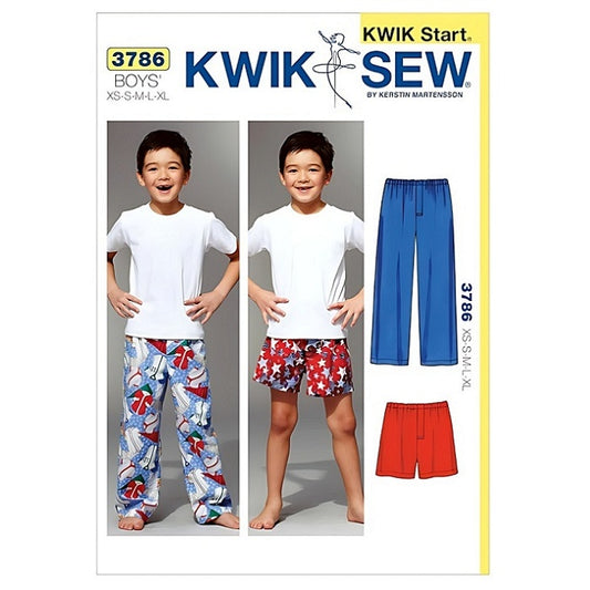 Pattern cover with boys long and short sleepwear pants.