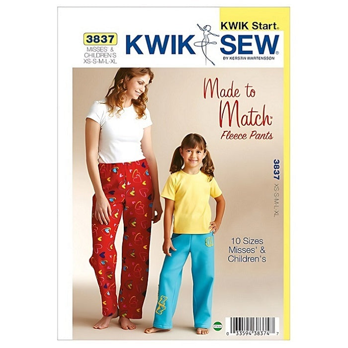 Pattern cover with womens and girls matching fleece pants.