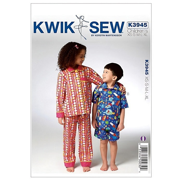 Pattern cover with boys and girls pyjamas in two lengths.
