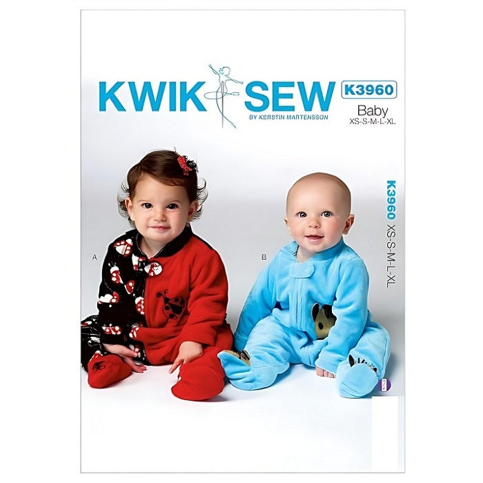 Pattern cover with babies zippered fleece onesies.