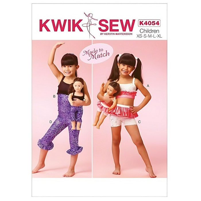 Pattern cover with girls and dolls matching leggings and tops.