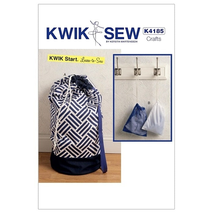 Sewing pattern cover with drawstring bags.