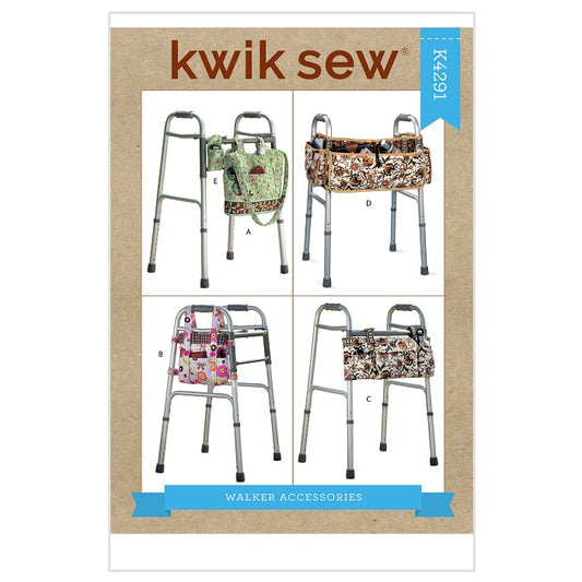 Sewing pattern cover with walking frame carry bags.