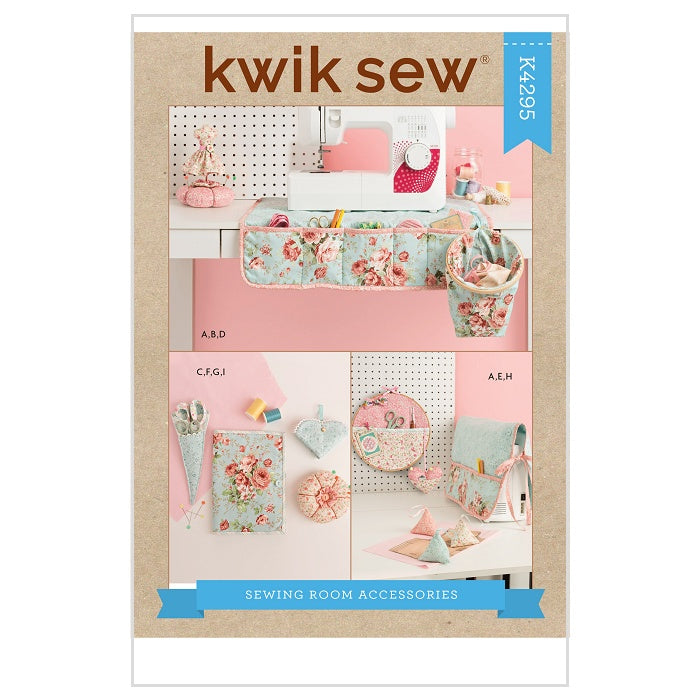 Sewing pattern cover with floral sewing room accessories.