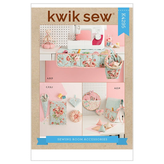 Sewing pattern cover with floral sewing room accessories.
